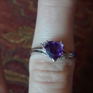 10 K Amethyst Heart Shaped Silver Ring